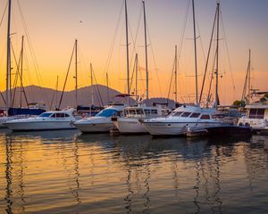 Preview wallpaper yachts, boats, water, sunset