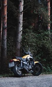 Preview wallpaper yamaha, bike, motorcycle, rear view, trees