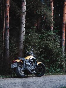 Preview wallpaper yamaha, bike, motorcycle, rear view, trees