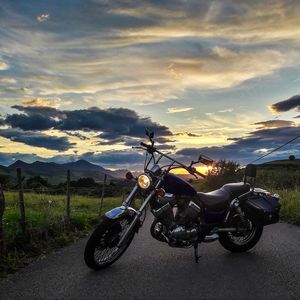 Preview wallpaper yamaha virago, yamaha, motorcycle, bike, asphalt, clouds