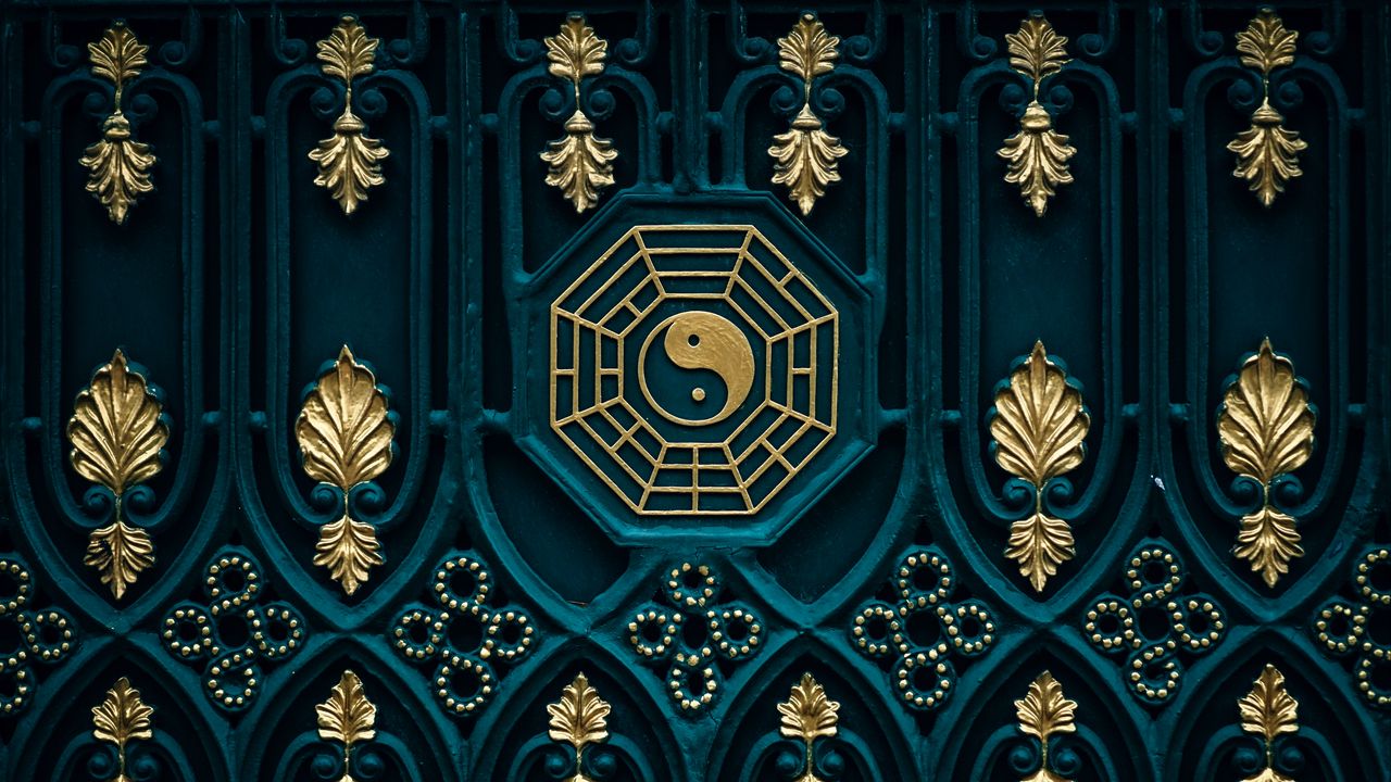 Wallpaper yin yang, buddhism, element, gates, gold