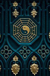 Preview wallpaper yin yang, buddhism, element, gates, gold