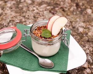 Preview wallpaper yogurt, dessert, apples, nuts