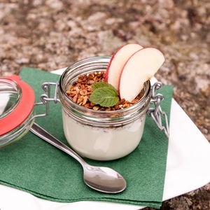 Preview wallpaper yogurt, dessert, apples, nuts