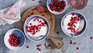 Preview wallpaper yogurt, pomegranates, cream, corn