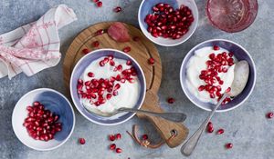 Preview wallpaper yogurt, pomegranates, cream, corn