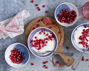 Preview wallpaper yogurt, pomegranates, cream, corn