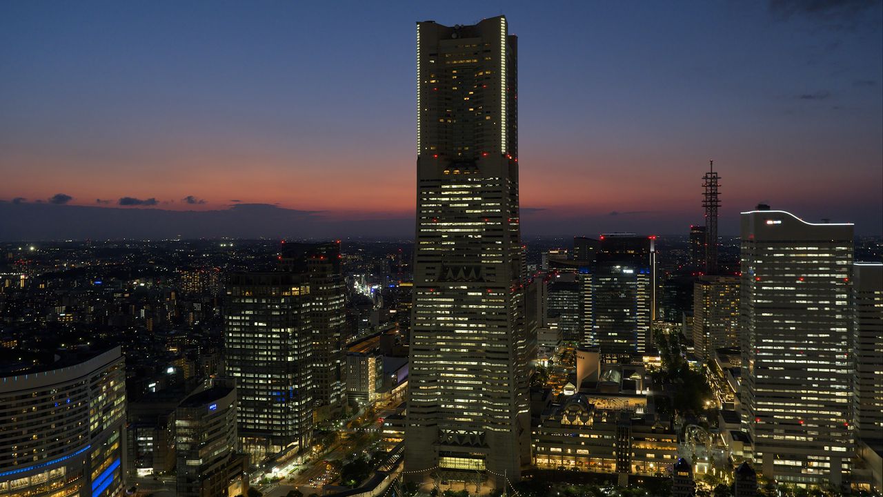 Wallpaper yokohama landmark tower, skyscraper, buildings, japan, city, night