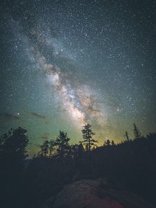 Preview wallpaper yosemite valley, starry sky, milky way, stars, night, trees, united states