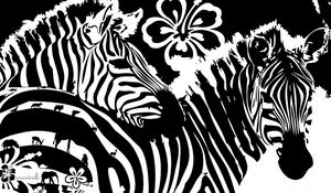 Preview wallpaper zebra, flowers, lines, graphics