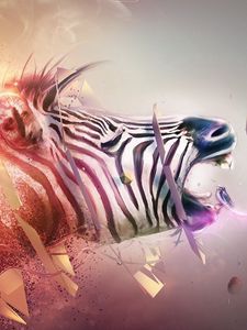 Preview wallpaper zebra, head, bands, explosion, fantasy