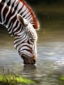 Preview wallpaper zebra, lake, art, animal, wildlife