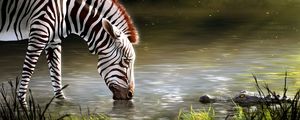 Preview wallpaper zebra, lake, art, animal, wildlife