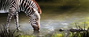 Preview wallpaper zebra, lake, art, animal, wildlife