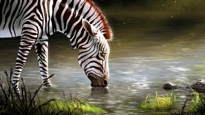 Preview wallpaper zebra, lake, art, animal, wildlife