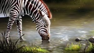 Preview wallpaper zebra, lake, art, animal, wildlife