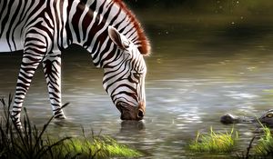 Preview wallpaper zebra, lake, art, animal, wildlife