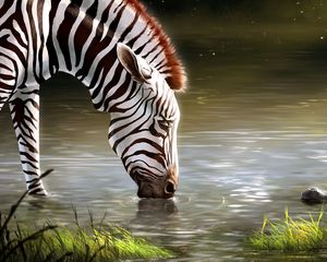 Preview wallpaper zebra, lake, art, animal, wildlife