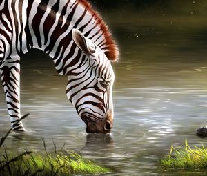Preview wallpaper zebra, lake, art, animal, wildlife